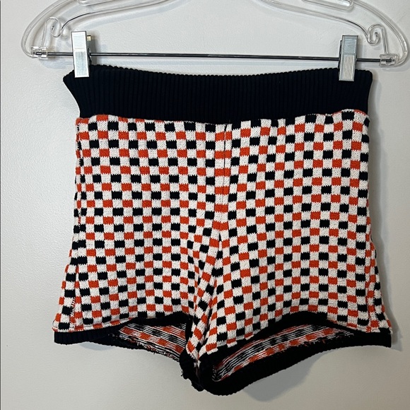 Zara Pants - Zara High-Waist Checker Knit Shorts - Black/White/Orange